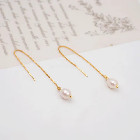 1 Pair Casual Simple Style Geometric Handmade Freshwater Pearl Copper Gold Plated Ear Line