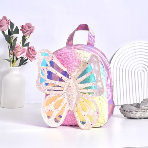 New Fashion Trendy Children's Backpack Plush Shiny Butterfly Laser Transparent Bag Butterfly Wings Backpack