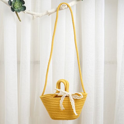 Women's Large Cotton Rope Solid Color Vintage Style Weave Bucket Open Handbag