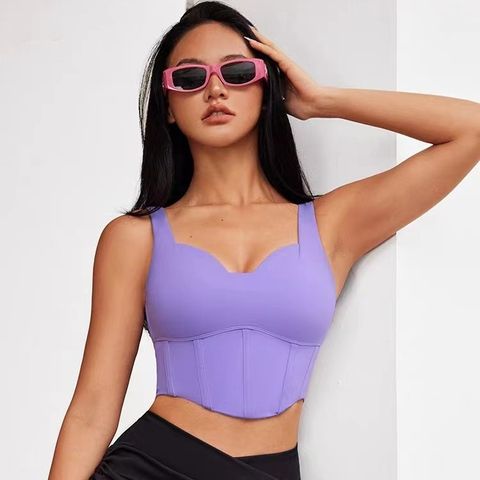 Simple Style Solid Color Nylon V Neck Active Tops Vest Straight Pants