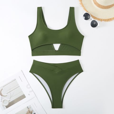 Women's Solid Color 2 Pieces Set Tankinis Swimwear