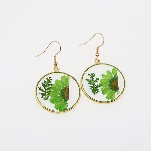 1 Pair Casual Pastoral Simple Style Color Block Alloy Dried Flower Drop Earrings