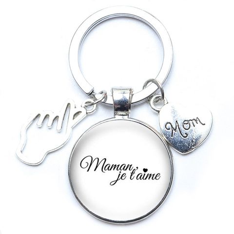 Casual MAMA Classic Style Letter Gesture Petal Zinc Alloy Printing Chain Inlay Glass Mother'S Day Keychain