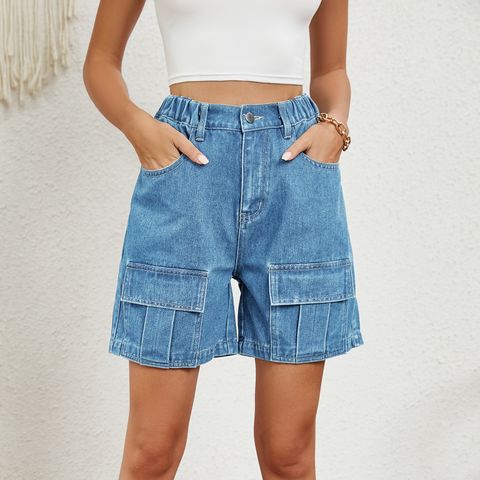 Femmes Vacances Du Quotidien Vêtement De Rue Couleur Unie Shorts Poche Pantalon Cargo Jeans
