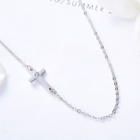 Sterling Silver Elegant Inlaid Crystal Cross Necklace