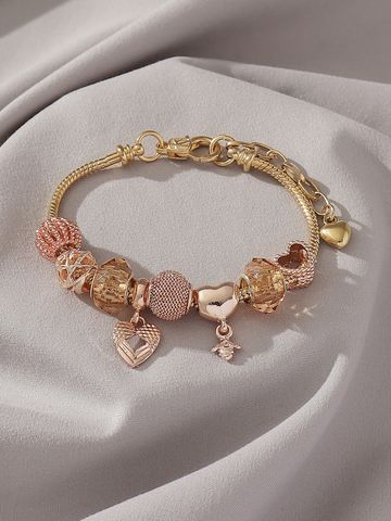 Simple Style Heart Shape Alloy Glass Copper Hollow Out Women's Bracelets