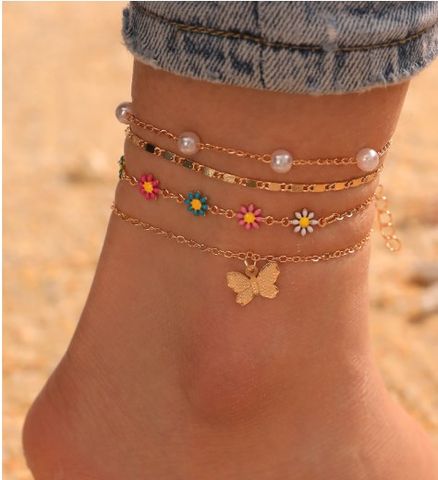 Beach Sweet Flower Butterfly Alloy Wholesale Anklet