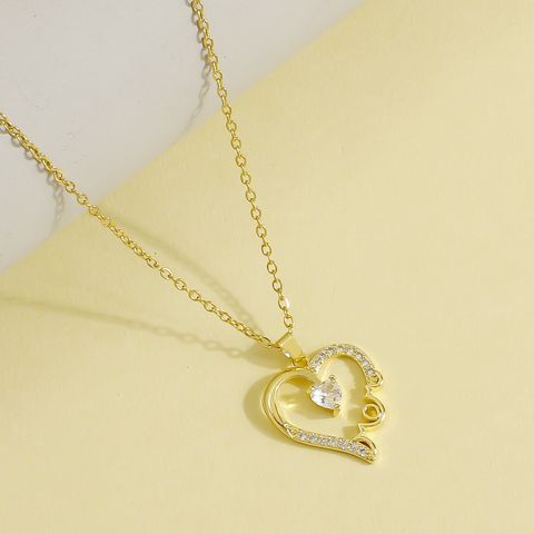 Wholesale Casual Elegant Heart Shape 304 Stainless Steel Copper Plating Inlay 18K Gold Plated Zircon Pendant Necklace