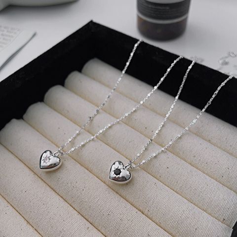 Sterling Silver Casual Chain Heart Shape Pendant Necklace