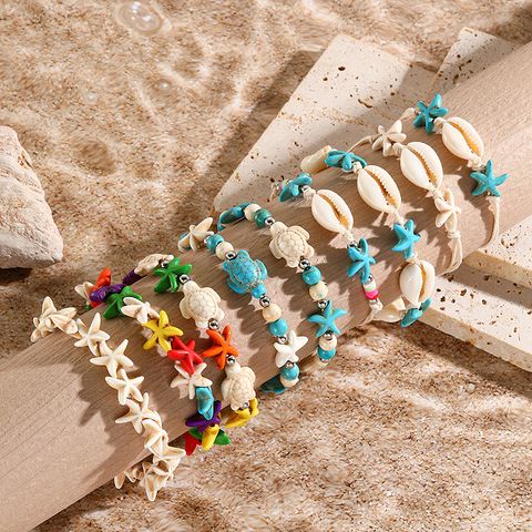 Hip-Hop Vintage Style Simple Style Tortoise Starfish Shell Beaded Knitting Women's Bracelets