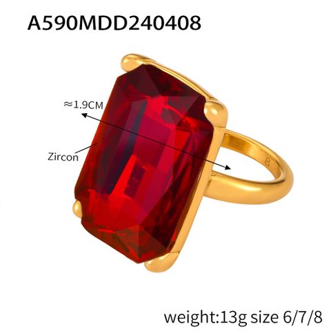 Casual Simple Style Commute Round Rectangle 304 Stainless Steel 18K Gold Plated Rhinestones Zircon Open Rings Rings In Bulk