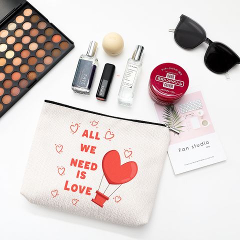 Sweet Heart Shape Linen Makeup Bags