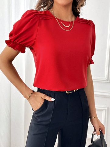Women's T-shirt Short Sleeve Blouses Elegant Solid Color