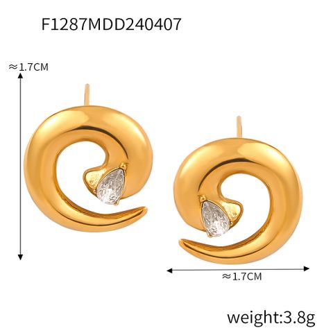 304 Stainless Steel 18K Gold Plated Casual Elegant Simple Style Plating Inlay Spiral Rhinestones Rings Earrings