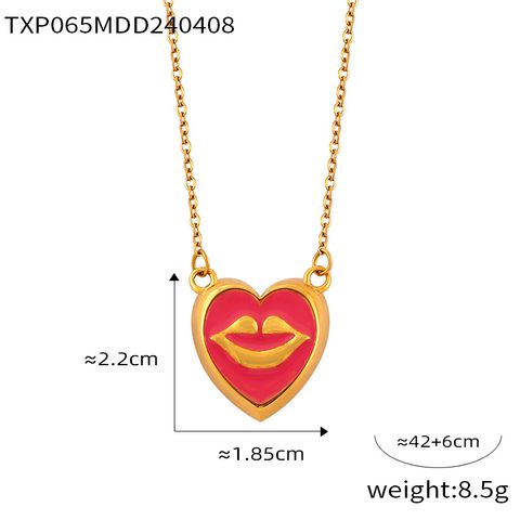 304 Stainless Steel Artificial Pearl 18K Gold Plated Simple Style Artistic Enamel Plating Inlay Lips Round Heart Shape Artificial Pearls Earrings Necklace