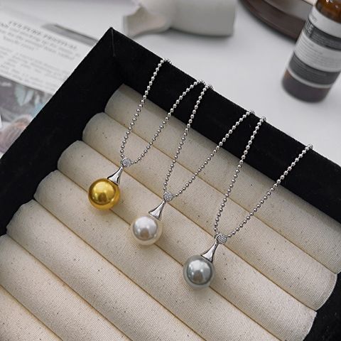 Sterling Silver Casual Chain Round Pearl Pendant Necklace
