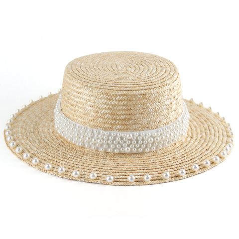 Women's Elegant Simple Style Solid Color Pearl Big Eaves Sun Hat