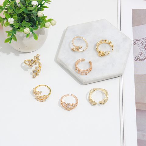 Copper 18K Gold Plated Casual Simple Style Plating Inlay Grain Zircon Open Rings
