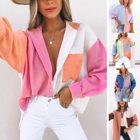 Women's Blouse Long Sleeve Blouses Streetwear Color Block