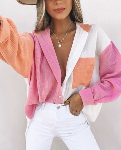 Women's Blouse Long Sleeve Blouses Streetwear Color Block