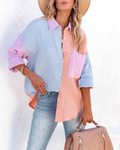 Women's Blouse Long Sleeve Blouses Streetwear Color Block