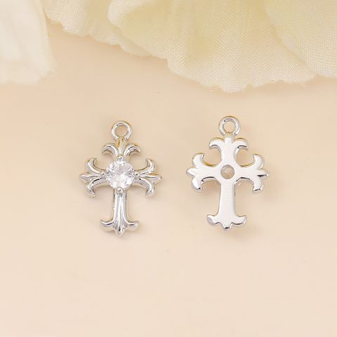 1 Piece 10*14mm Copper Zircon 18K Gold Plated White Gold Plated Cross Polished Pendant