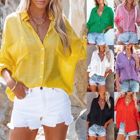 Women's Blouse Long Sleeve Blouses Simple Style Solid Color