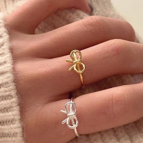 Sterling Silver Casual Plating Hollow Out Bow Knot Open Rings