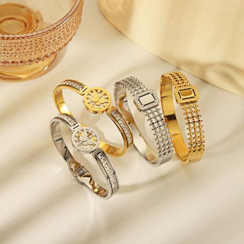 304 Stainless Steel 18K Gold Plated Vintage Style Simple Style Plating Hollow Out Inlay Butterfly Rectangle Zircon Bangle
