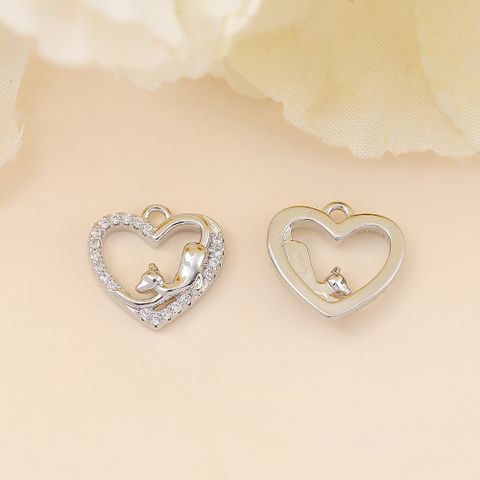 1 Piece 13 * 12mm Copper Zircon 18K Gold Plated White Gold Plated Heart Shape Cat Polished Pendant