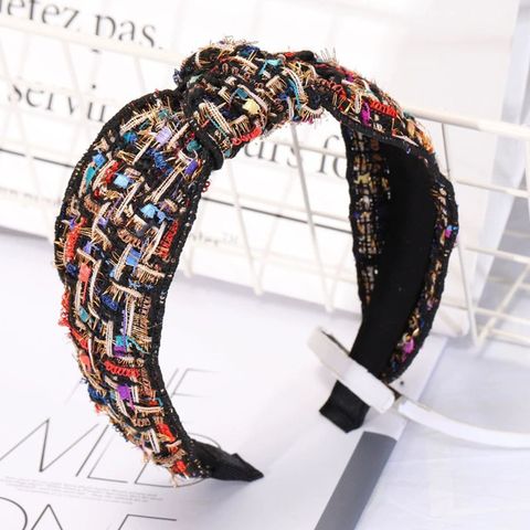 Women's Vintage Style Artistic Color Block Cloth Criss Cross Patchwork Knot Hair Band
