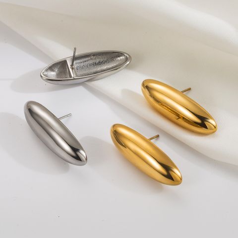 1 Pair Vintage Style Commute Oval Plating 304 Stainless Steel 18K Gold Plated Ear Studs