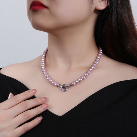 Wholesale Jewelry Elegant Round Artificial Pearl Copper Zircon Beaded Hollow Out Inlay Necklace