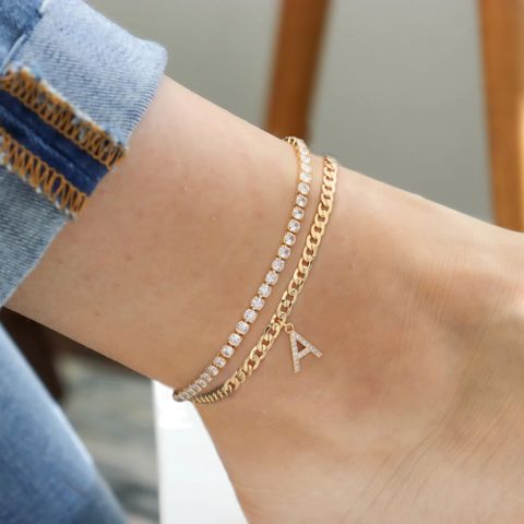 Vacation Shiny Letter Zircon Copper Wholesale Anklet