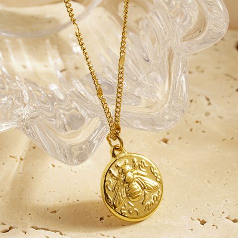 304 Stainless Steel 18K Gold Plated IG Style Modern Style Plating Bee Pendant Necklace