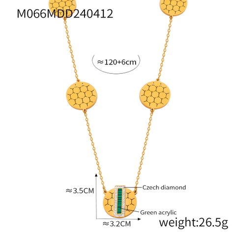 304 Stainless Steel Elegant French Style Simple Style Hollow Out Inlay Hexagon Round Rectangle Acrylic Rhinestones Shell Sweater Chain Long Necklace