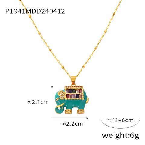 304 Stainless Steel Copper 18K Gold Plated IG Style Simple Style Artistic Enamel Inlay Elephant Rhinestones Glass Pendant Necklace