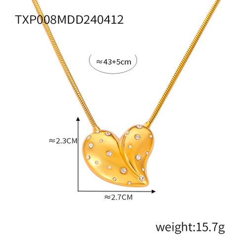 304 Stainless Steel 18K Gold Plated Elegant Simple Style Plating Inlay Heart Shape Rhinestones Earrings Necklace