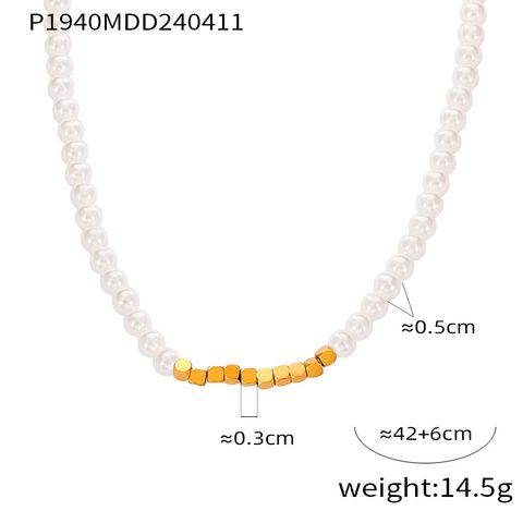 Wholesale Jewelry Casual Elegant Round 304 Stainless Steel Artificial Pearl 18K Gold Plated Beaded Plating Necklace