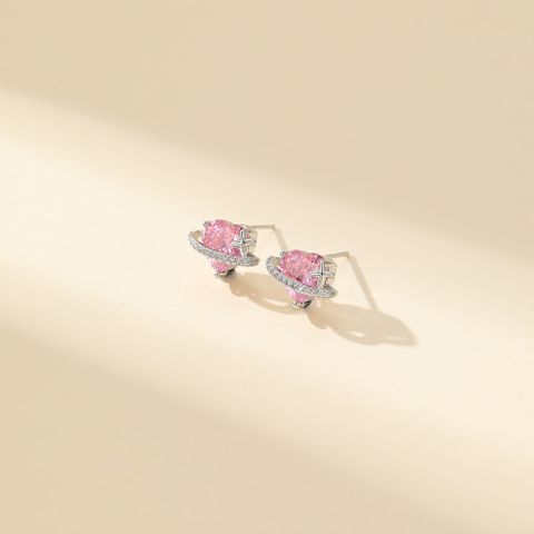 1 Pair Simple Style Classic Style Heart Shape Inlay Copper Zircon Ear Studs