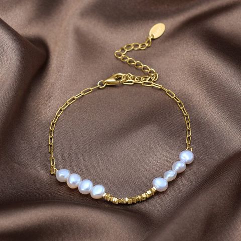 Elegant Simple Style Classic Style Geometric Freshwater Pearl Sterling Silver Bracelets In Bulk