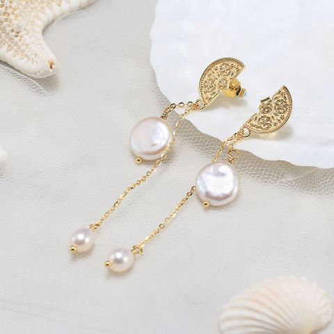 1 Pair Baroque Style Sweet Simple Style Geometric Plating Freshwater Pearl Sterling Silver Drop Earrings