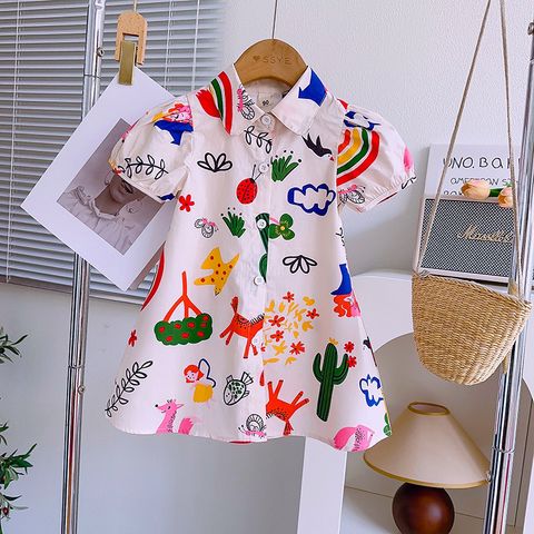 Cute Cartoon Cotton Blend Girls Dresses