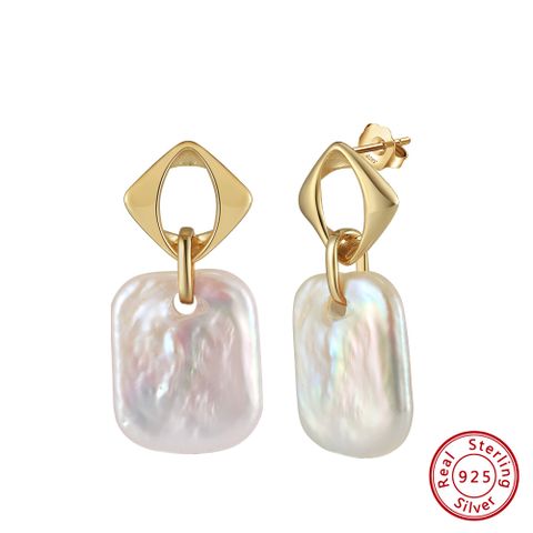 Freshwater Pearl Sterling Silver Baroque Style Simple Style Classic Style Plating Inlay Geometric Freshwater Pearl Drop Earrings