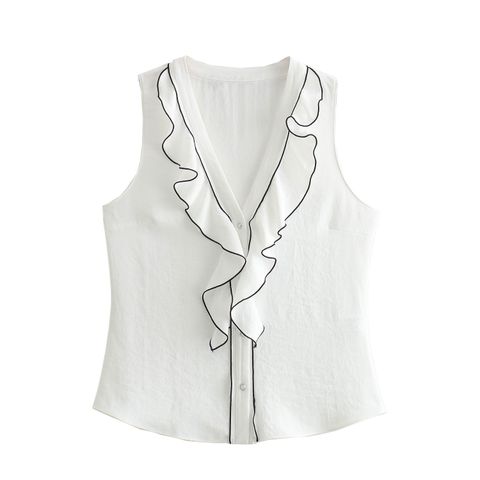 Women's Vest Sleeveless Blouses Button Simple Style Solid Color