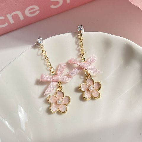 1 Pair Sweet Simple Style Flower Bow Knot Enamel Flowers Alloy Drop Earrings