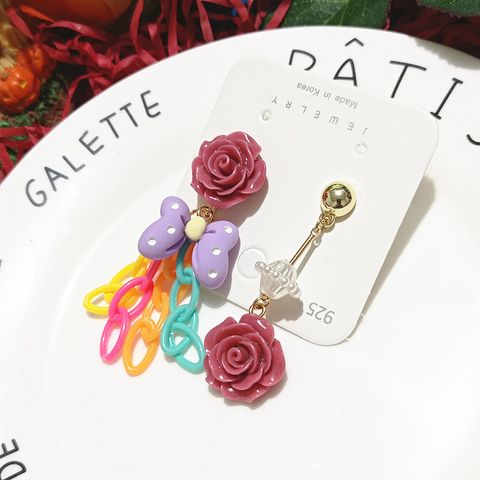 IG Style Casual Flower Alloy Resin Asymmetrical Women's Drop Earrings