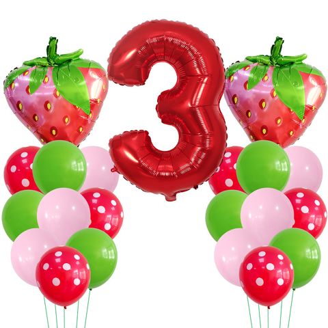 Casual Cute Number Strawberry Aluminum Film Birthday Festival Balloons