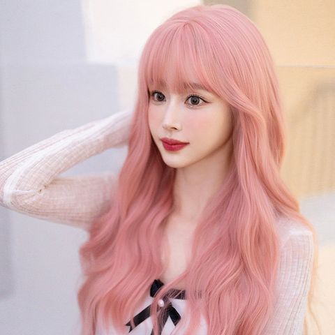 In Stock Wholesale Wig Women's Long Hair New Style Pink Wig Sheath Summer Natural Sweet Full-Head Wig Style Full Top Wig