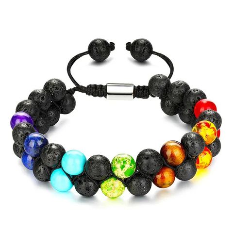 Simple Style Classic Style Geometric Natural Stone Volcanic Rock Black Magnet Agate Bracelets In Bulk